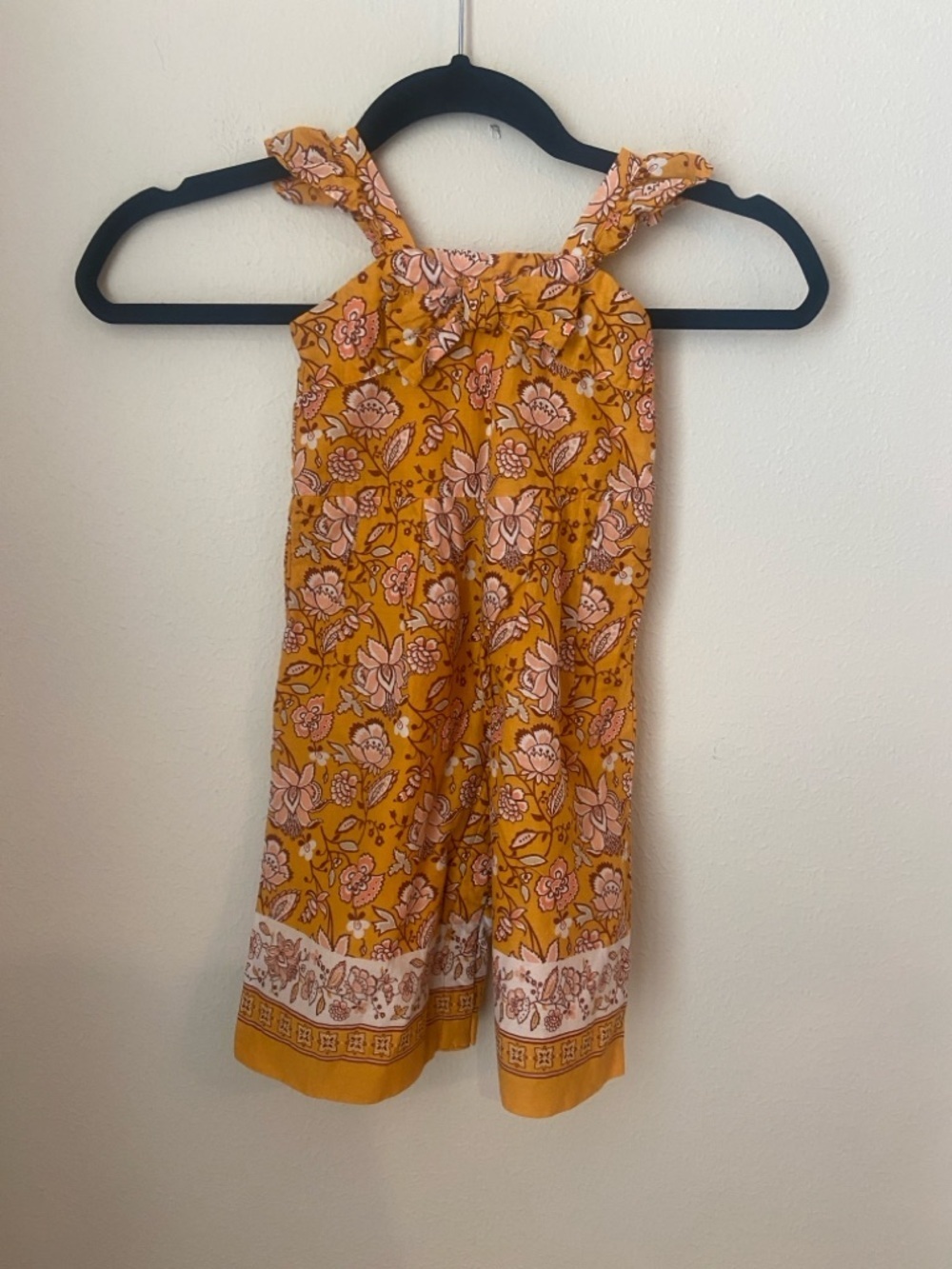 Janie and Jack Mustard Floral Romper 12-18 Months Boho Wide Leg Jumpsuit